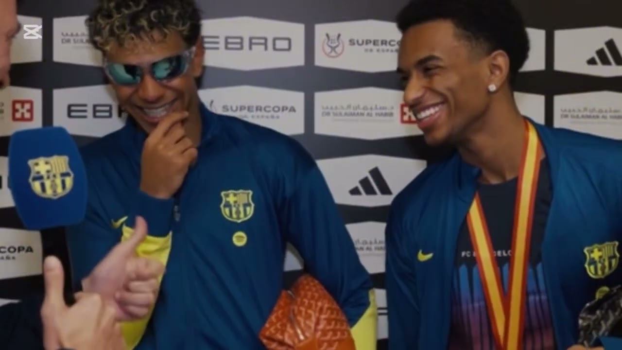 Barcelona players and president Laporta react to Super Cup win