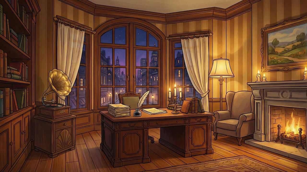Cozy Jazz Music with Library Fireplace Ambience | Study Music for Concentration