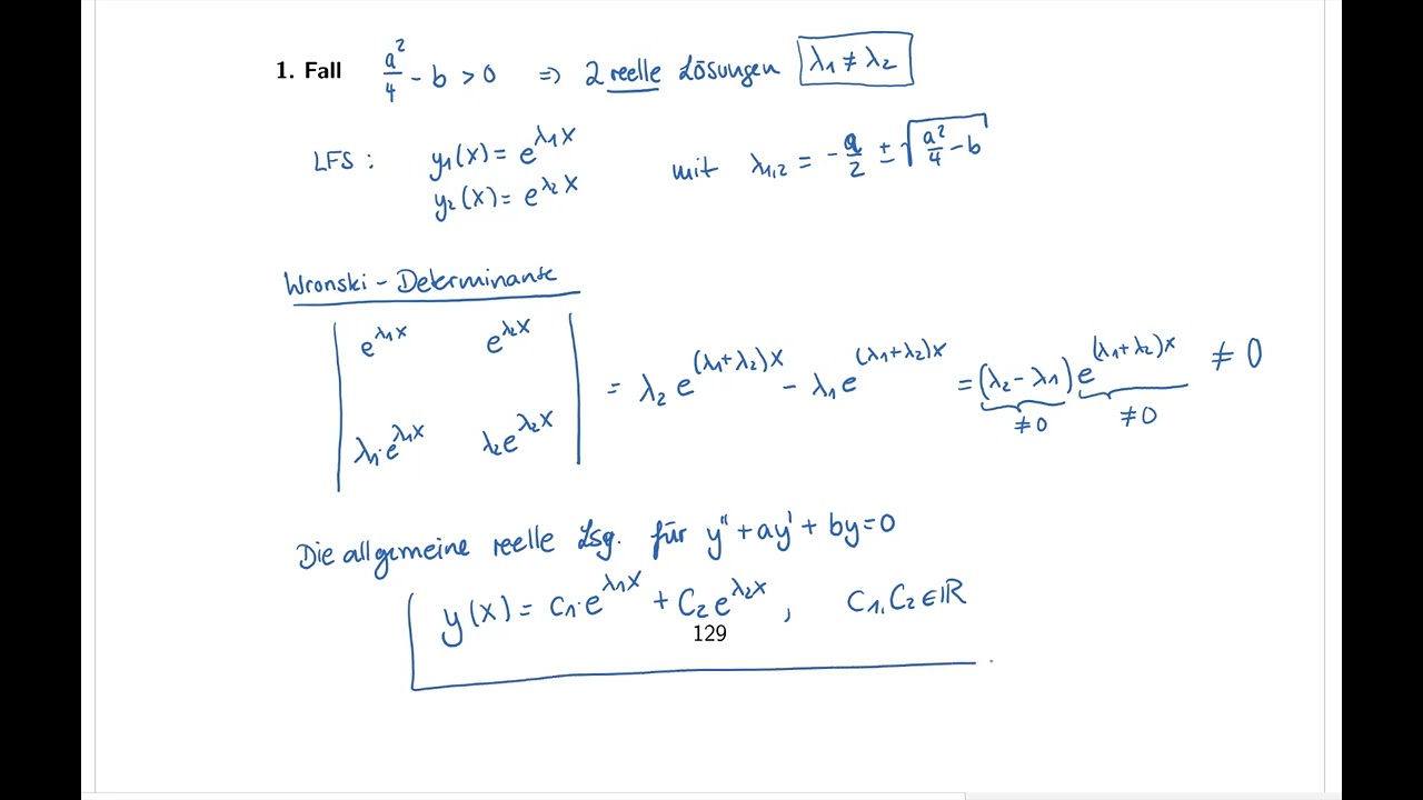 Allgemeine Lösung der homogenen linearen DGL 2. Ordnung mit konstanten Koeffizienten