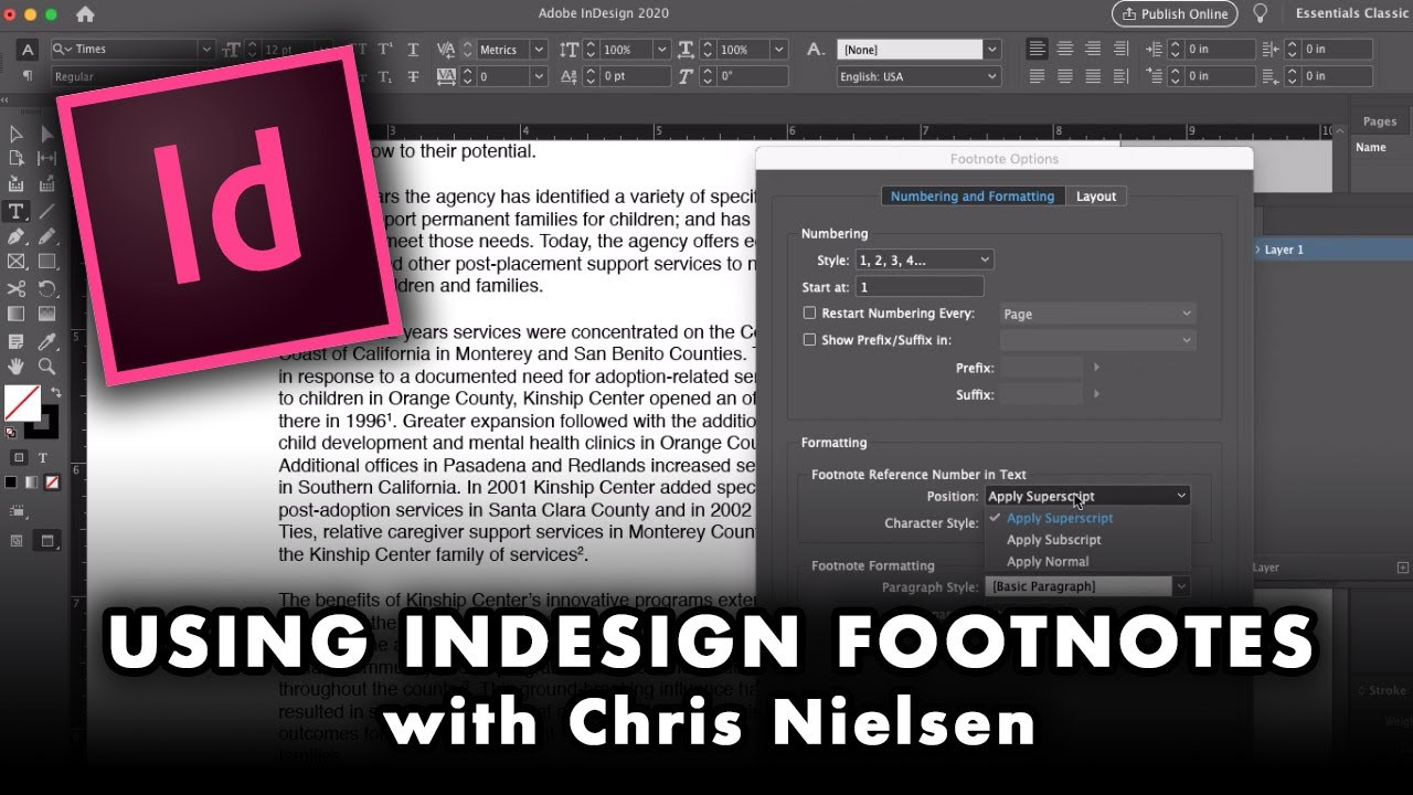 Работа со сносками для текстовых рамок в InDesign