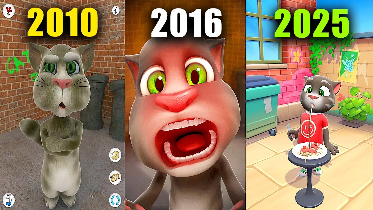 Talking Tom Cat 2010 vs Talking Tom Cat 2016 vs Talking Tom Cat 2025 - iOS/Android Gameplay Compare