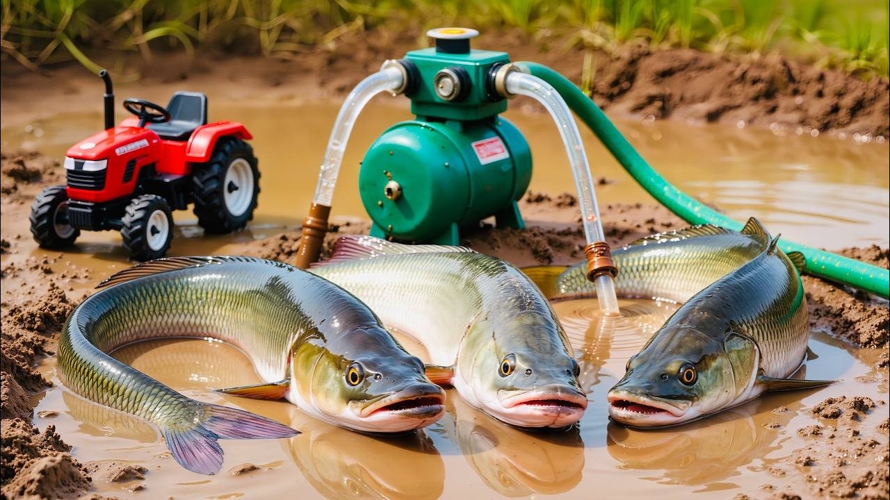Catch fish using mini diesel engine water pump for fish | fishing exciting | diy tractor new 4kvideo