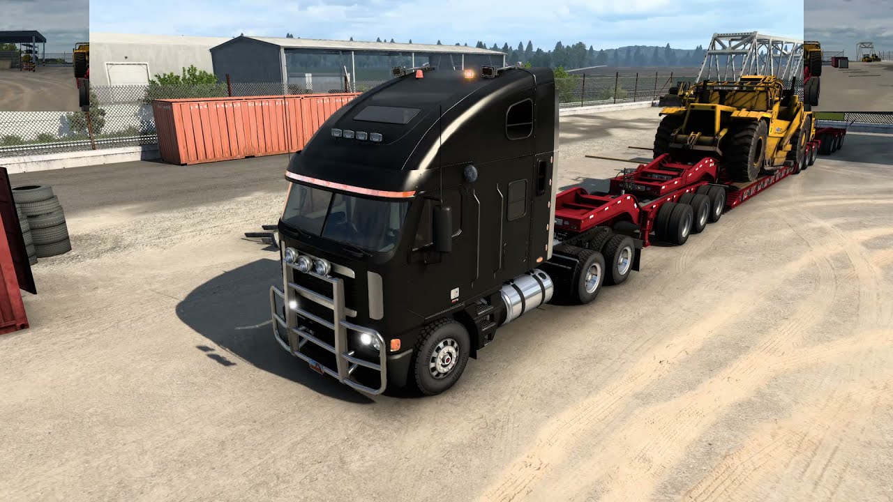 American Truck Simulator, 40 (t) Scraper Everret to Wenatchee | Freightliner Cabover Lowboy Trailer.