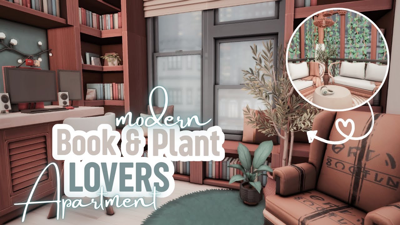 Sims 4 || modern Book & Plant LOVERS Apartment 📚🌿|| San Myshuno || No CC