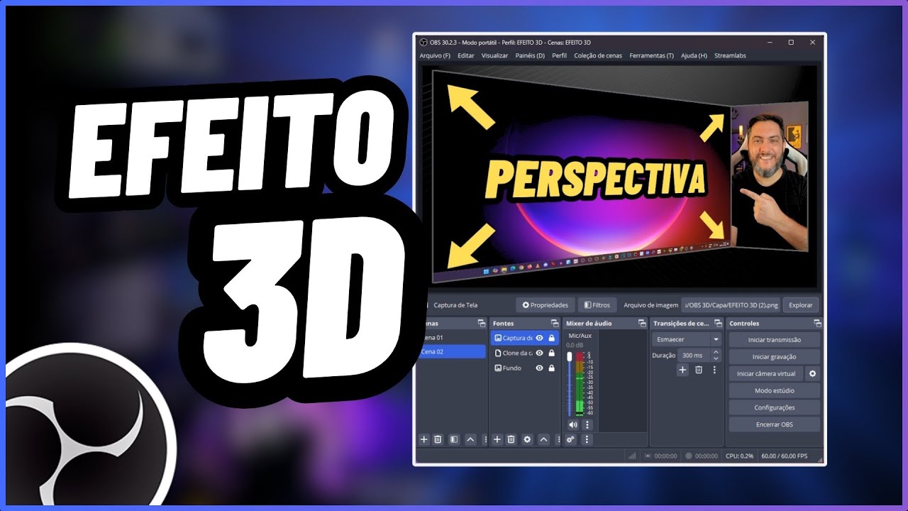 COMO CRIAR EFEITO 3D (Perspectiva) no OBS Studio [Câmera, Textos, Captura, Vídeos] Plugin 3D Effect