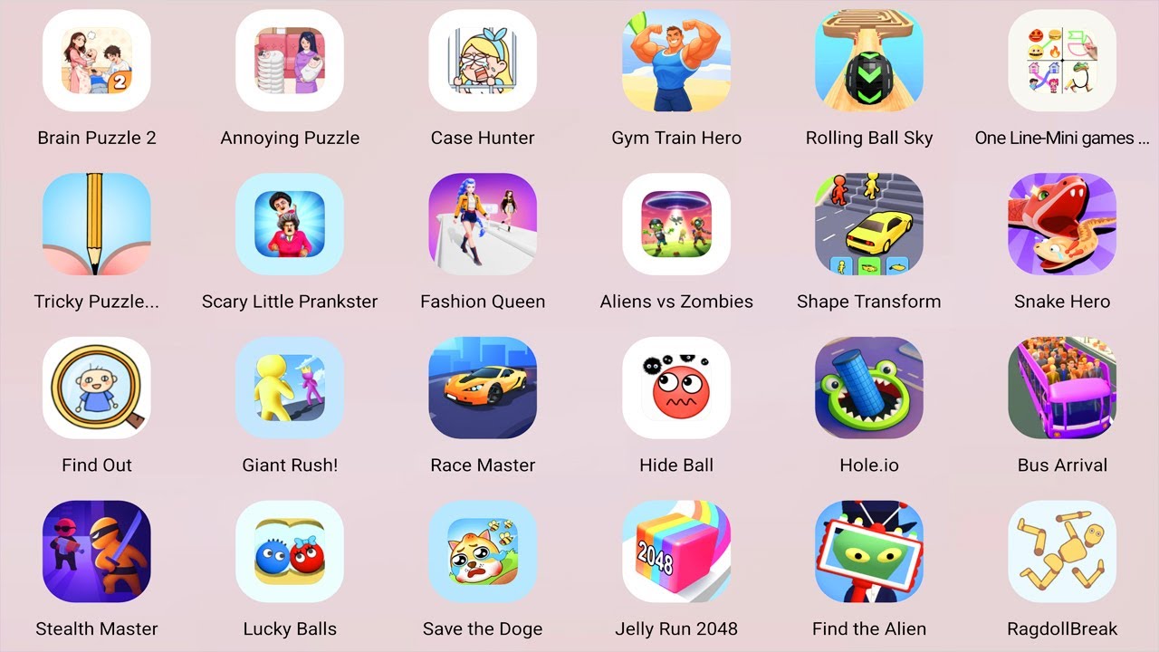 Roblox,Brain Puzzle 2,Run Challenge3D,Jelly Run 2048,ScaleMan,Draw To Smash,Fork N Sausage,Hide Ball