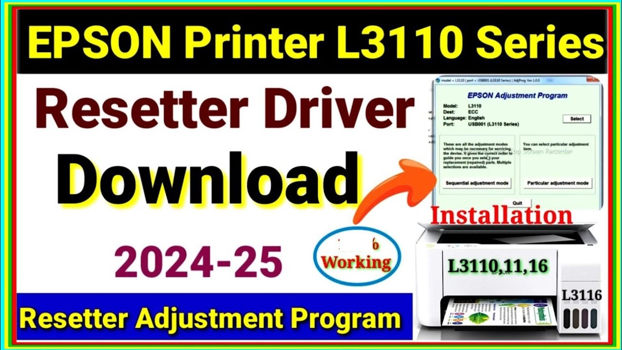 Epson printer Resetter driver download || Epson L3116 adjustment program free download .