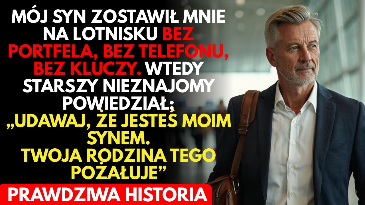 Mój syn PORZUCIŁ mnie na lotnisku bez dokumentów—wtedy starszy mężczyzna powiedział:UDAWAJ,że jesteś