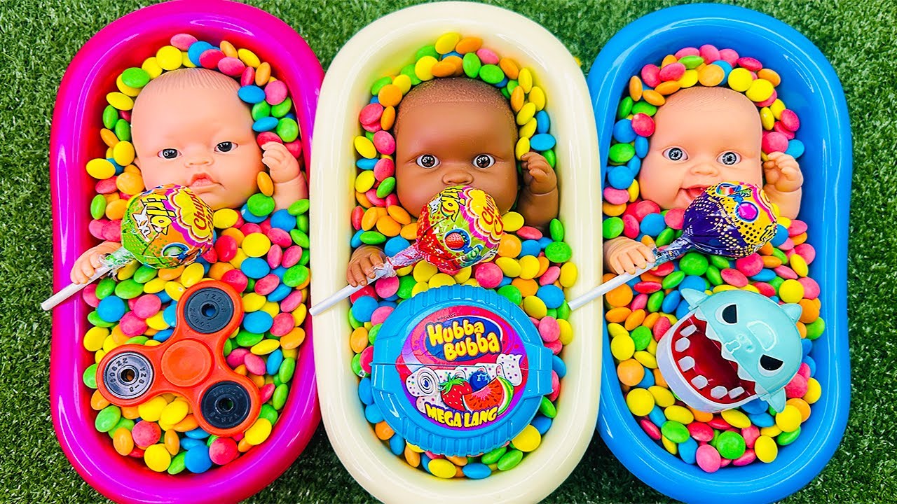 3 Minutes Satisfying Video | Mixing Funny Candy ASMR & Make Up in 3 Bathtubs with Magic M&M's Slime