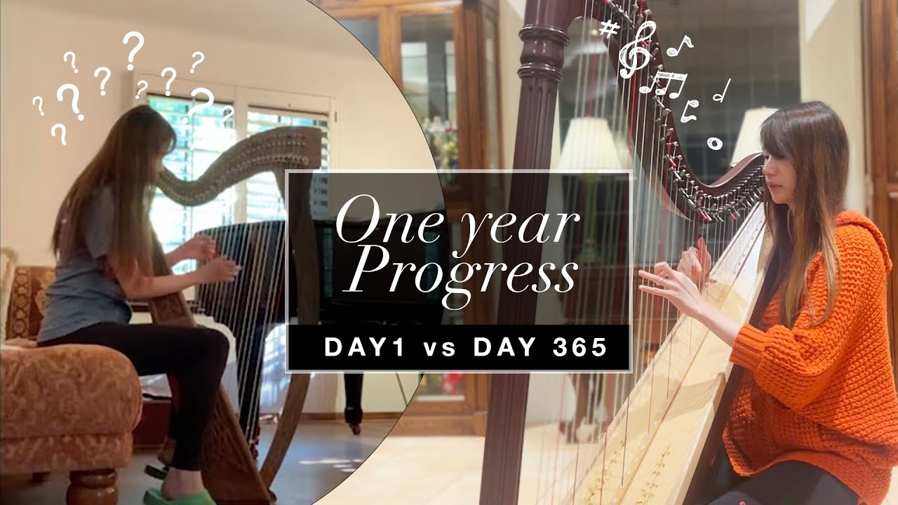 Adult Beginner  - 1 Year Progress ( Harp Practicing )- My Harp Journey