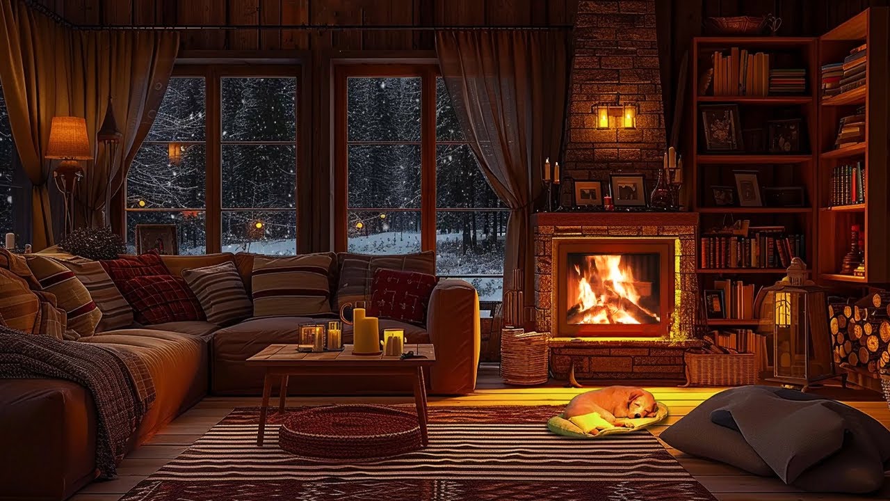 Cozy Winter Cabin | Relaxing Blizzard and Snowstorm Sounds with Fireplace for Sleep & Relaxation