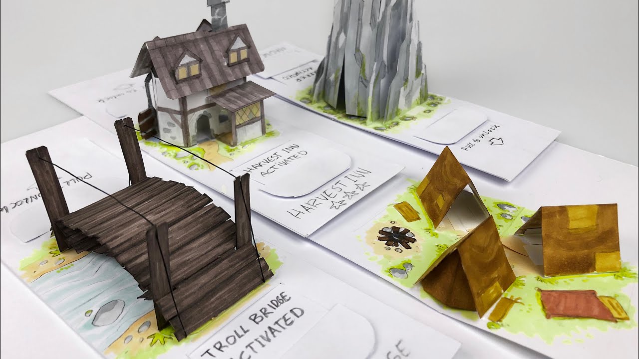 Pop-up game terrain Bridge card with lock mechanism (concept)