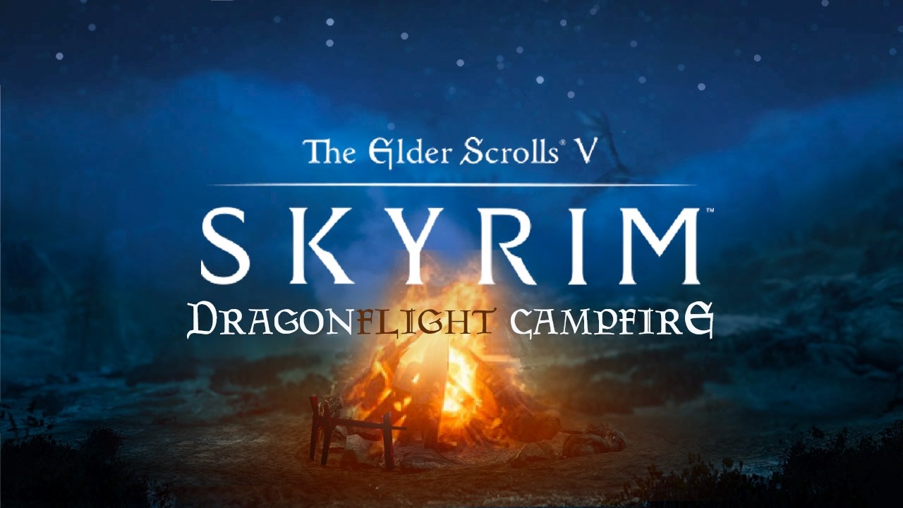 Dragonflight Campfire - Skyrim Ambience | 1 Hour of Relaxing Nature Sounds, Fire Crackling and Music