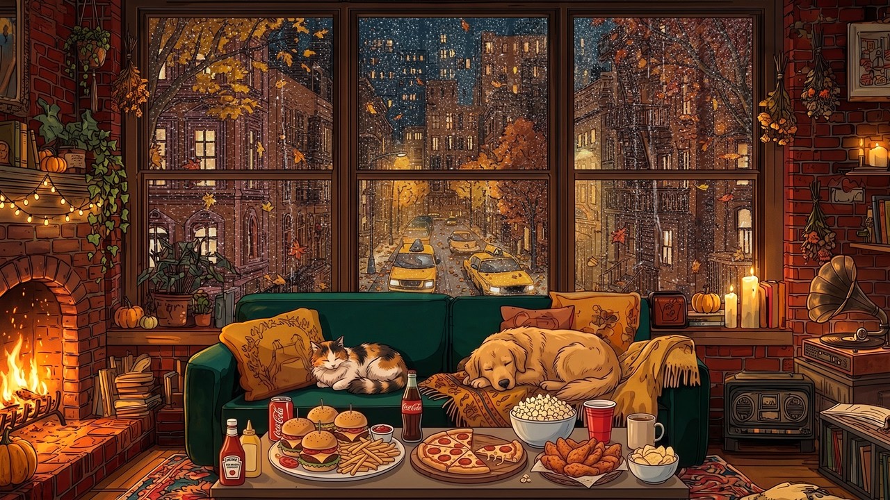 vintage jazz on a rainy autumn night in cozy 1950s new york city 🍂 oldies playing in another room