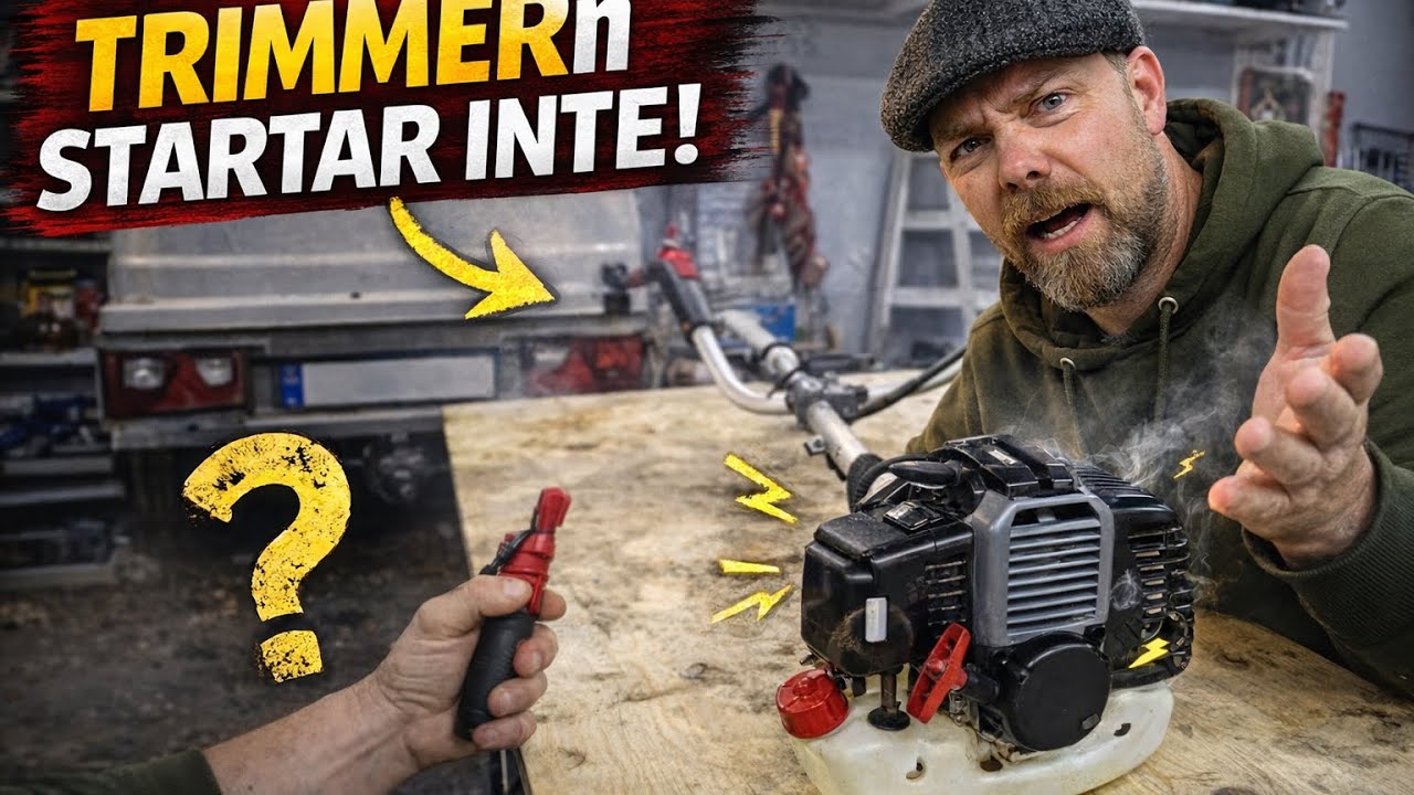 Grästrimmer startar inte!! Nu blir det garaget igen..