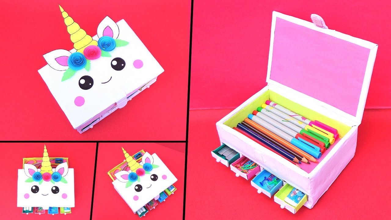 How to make Unicorn Pencil Box from waste cardboards/Best out of waste/ DIY Pencil Case