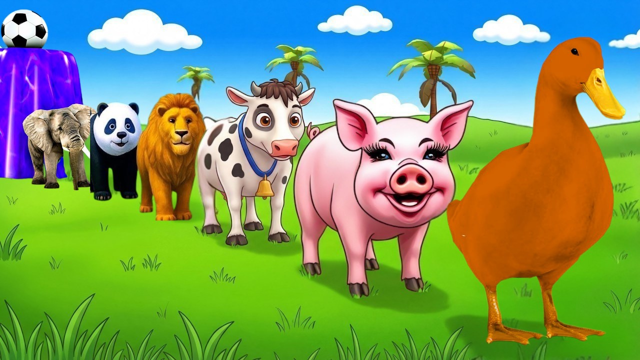 Long Slide Game with Colourful Duck Cow Tiger Gorilla Dog Elephant 3d Animal Game Funny 3d Animals