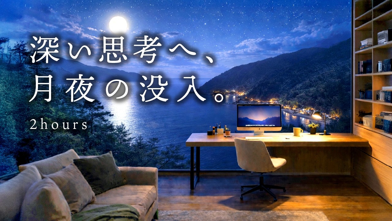 【作業用BGM】極上の没入感。月夜の海を見下ろす書斎で、思考を研ぎ澄ますピアノ。Late Night Sound | Moonlight Ocean 🌊