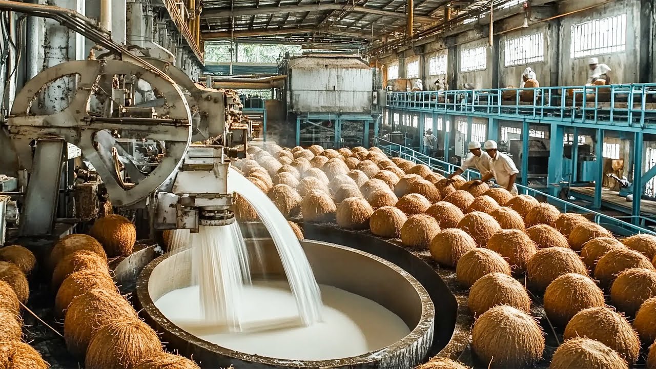 DISCOVER How Coconut Milk is MASS Produced in a Factory