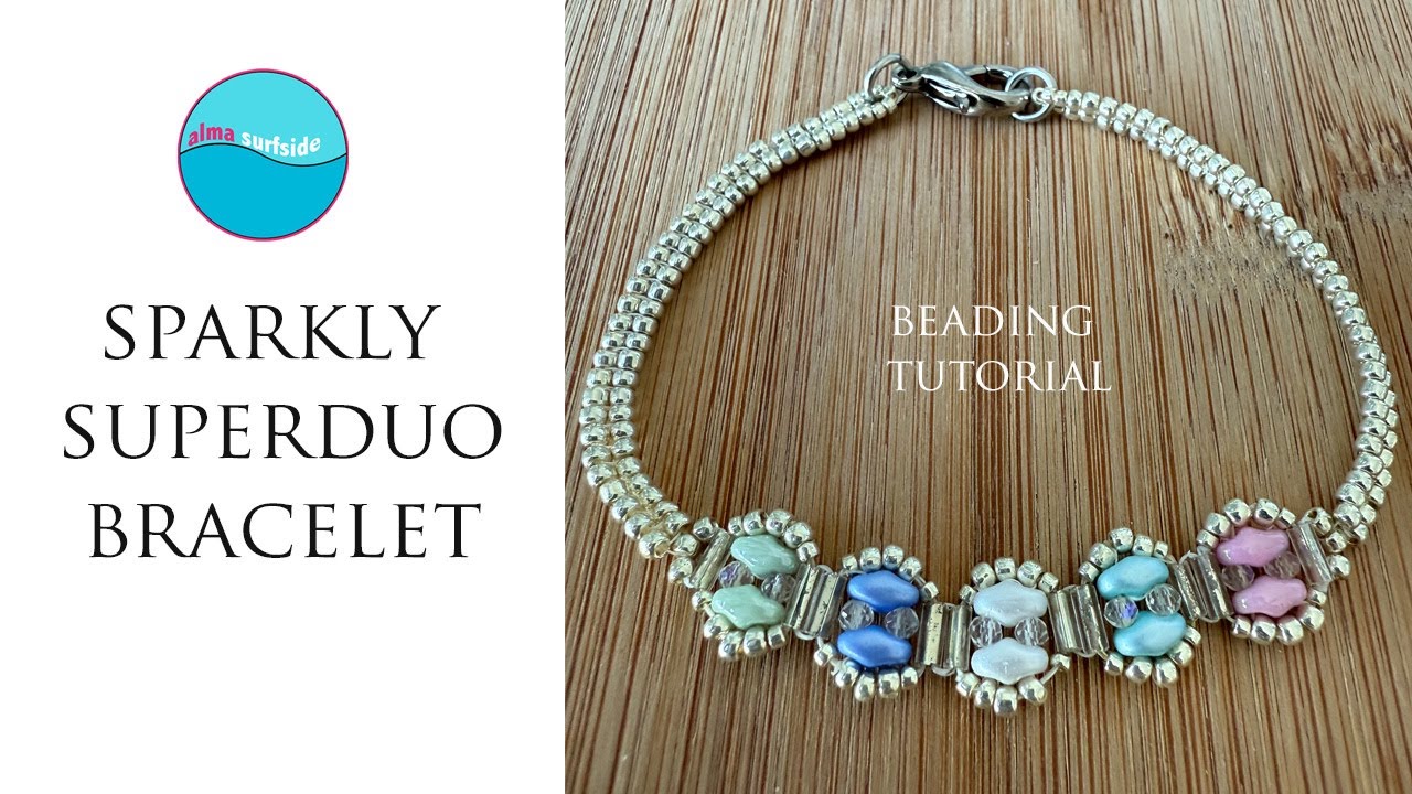 BEADING TUTORIAL: Sparkly Superduo Bracelet, herringbone, rondelle, superduo, bugle and seed beads