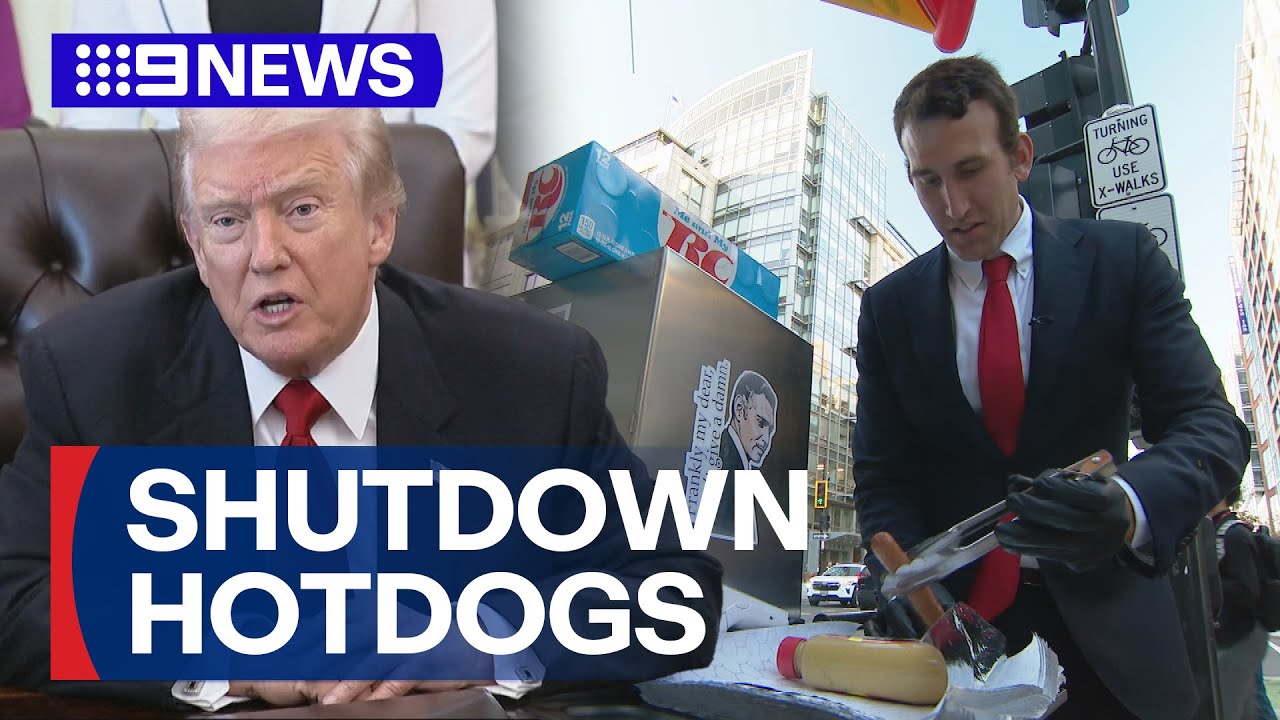 US government employee sells hotdogs amidst shutdown | 9 News Australia