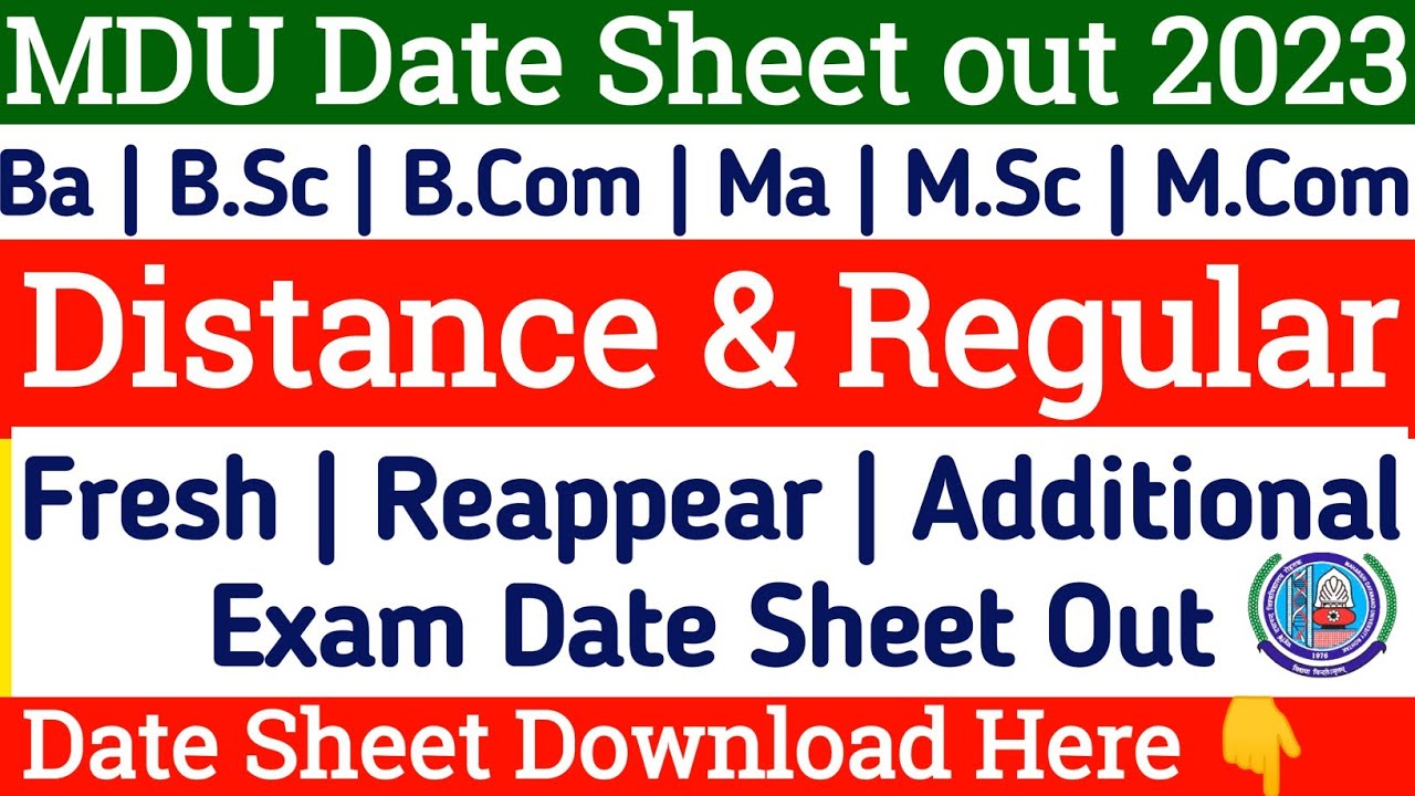 Mdu Ba Distance Date sheet out 2023 | Mdu DDE Reappear Datesheet Out | Mdu Regular Exam datesheet