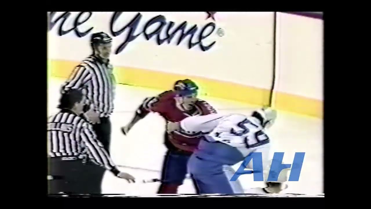 NHL Jan. 5, 1994 David Karpa,QUE v Lyle Odelein,MTL Quebec Nordiques Montreal Canadiens