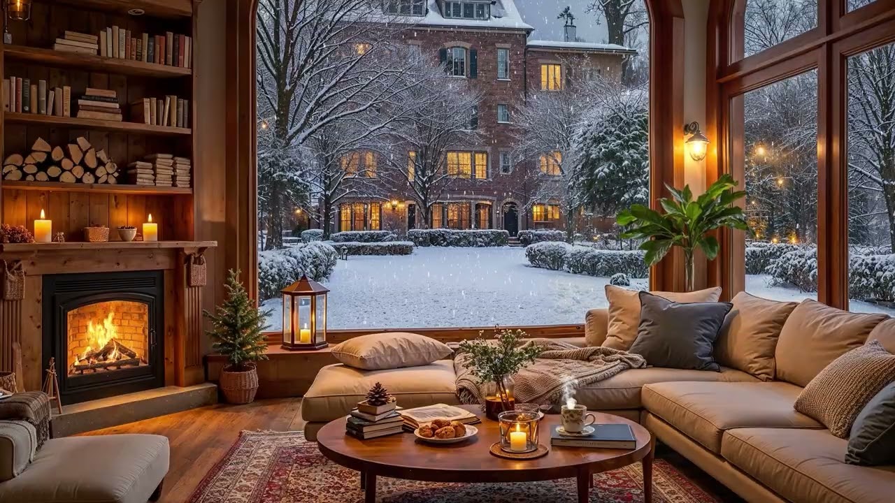 Snowy Winter Café Jazz ❄️ Warm Piano & Fireplace Sounds for Relax & Stress Relief