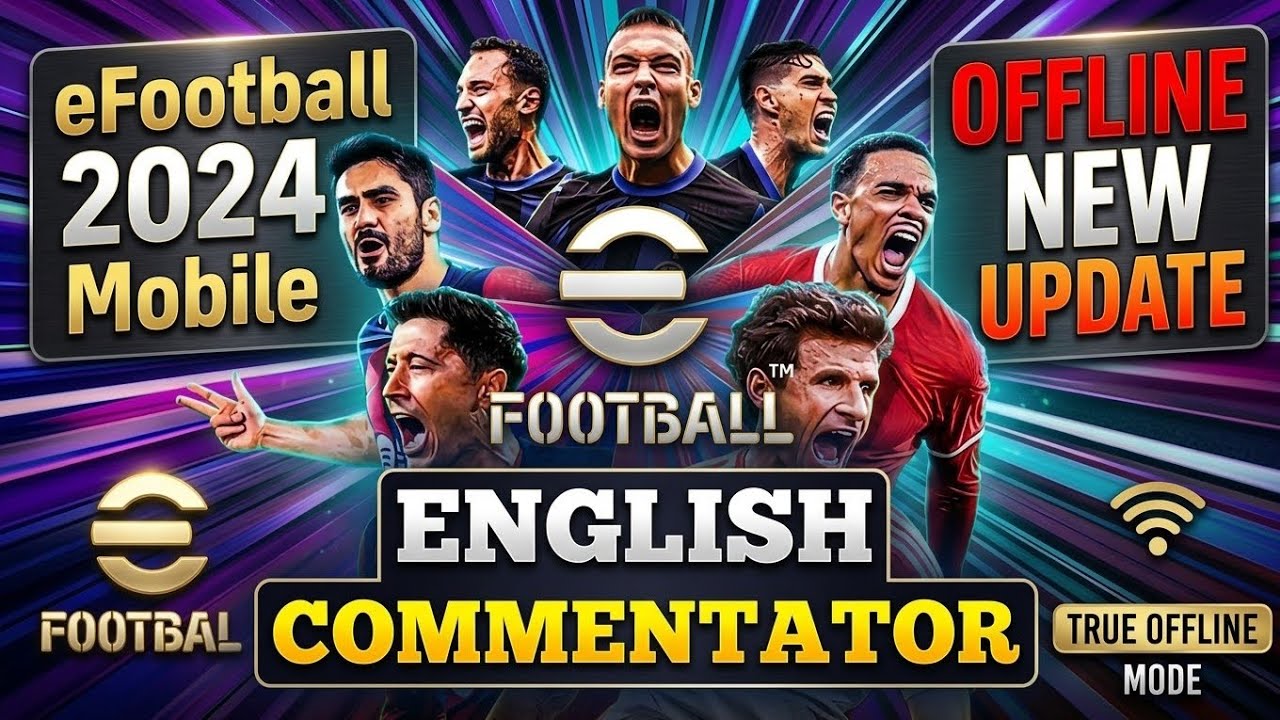 NEW UPDATE COMMENTATOR ENGLISH FULL OFFLINE EFOOTBALL MOBILE 2024 ANDROID REALESE
