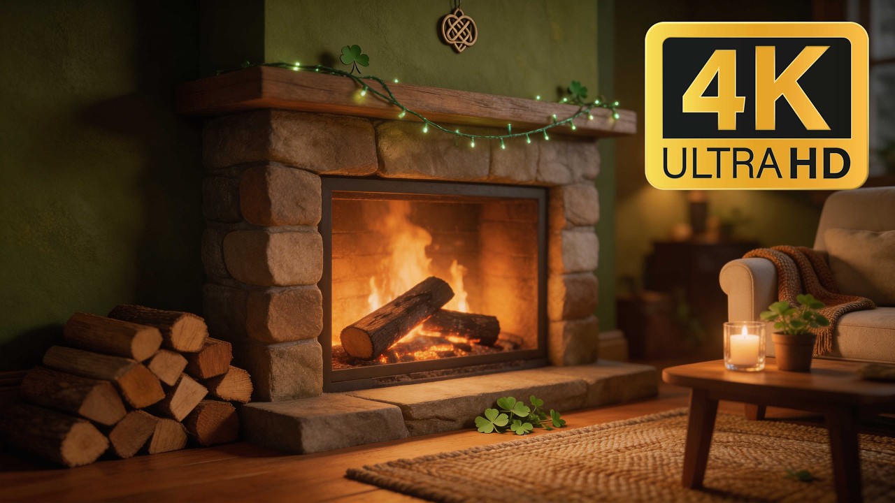12H St. Patrick’s Day Fireplace Live 🍀 Cozy Green Lights & Crackling Fire Ambience (No Music)