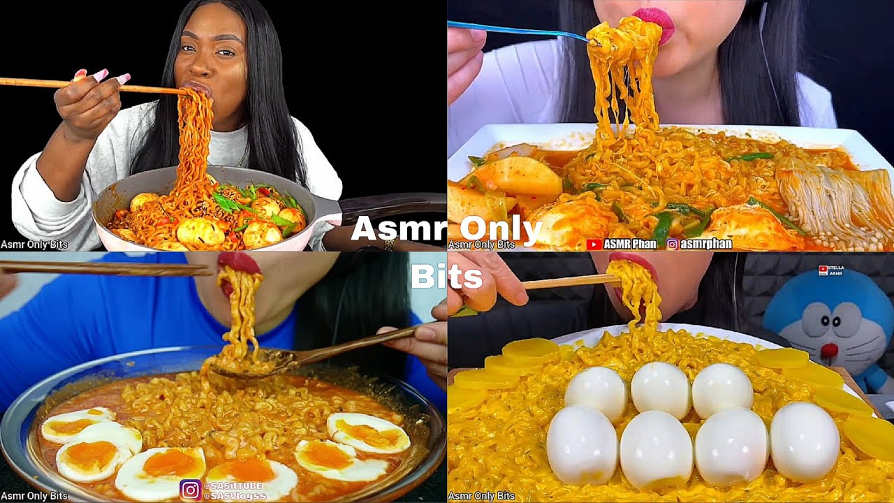 ASMR Spicy Fire NOODLES+Soft Boiled Eggs Compilation/Compilation/no talking/Bites only/asmr Mukbang