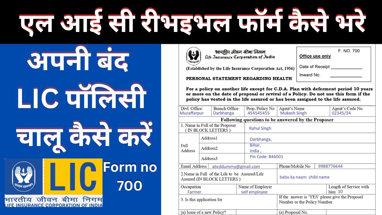 LIC Revival Form Number 700 Kaise Bhare । How To Fillup LIC Revival Form No 700