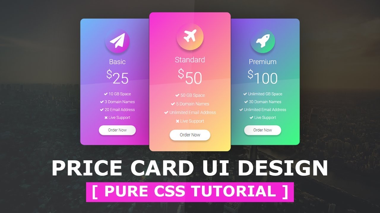 Price Table User Interface Design with HTML5 CSS3 - How to make pricing table - Pure CSS Tutorials