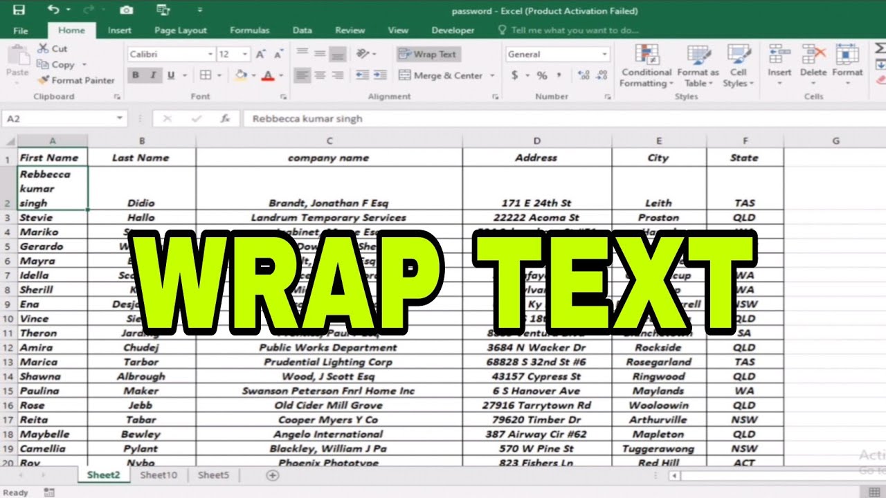 Wrap Text in excel