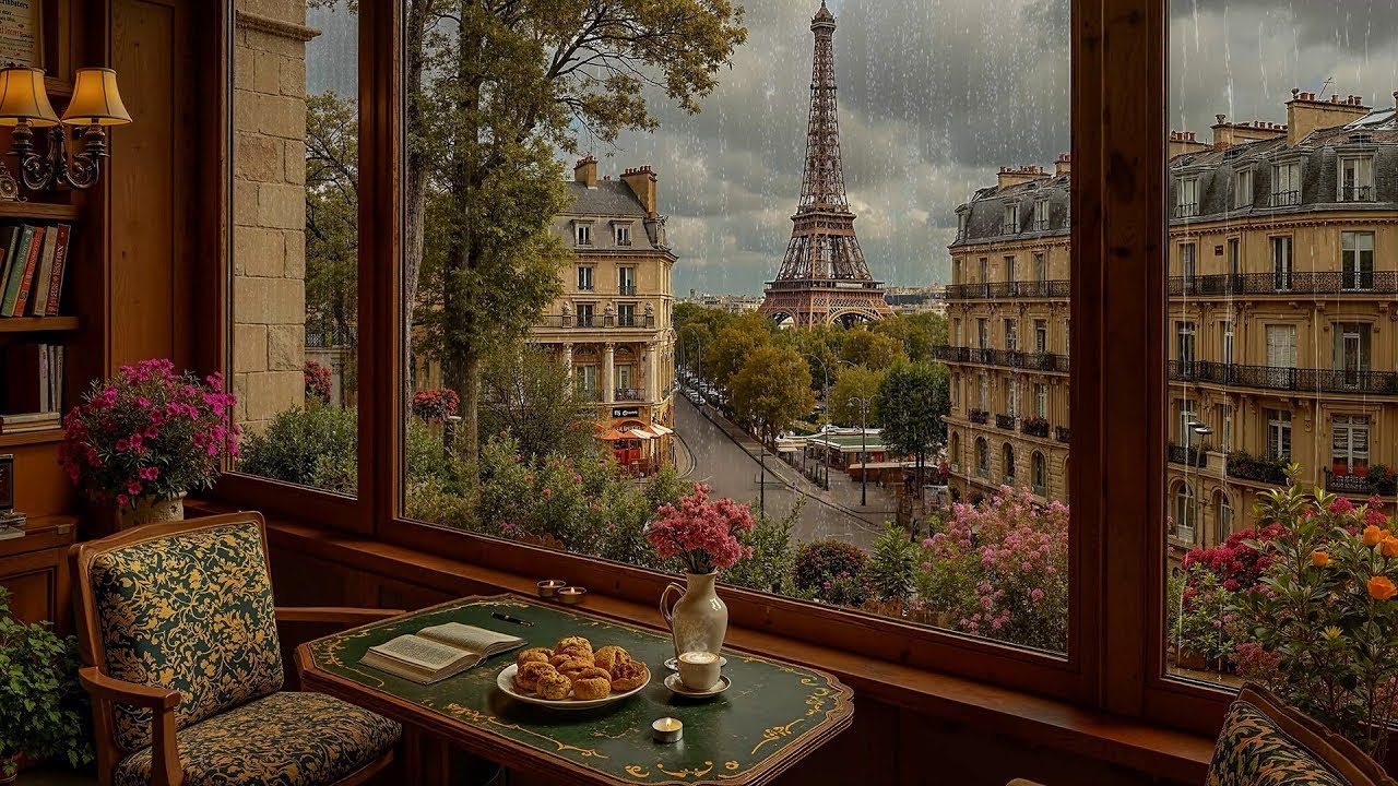 Warm Jazz Coffee Paris Ambience | Soft Jazz Piano with Rain Sound makes You Feel Calm, Healing
