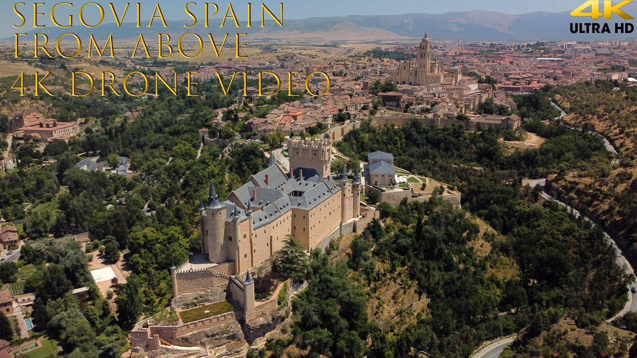 Segovia Spain/España from Above,4K drone video of ancient city of Segovia, Spain from above Drone 4K