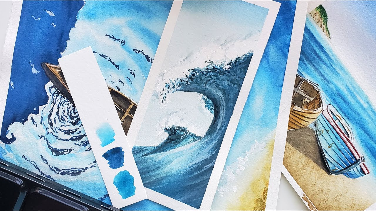 Watercolor wave  || painting wave with watercolors || simple wave  || wave tutorial
