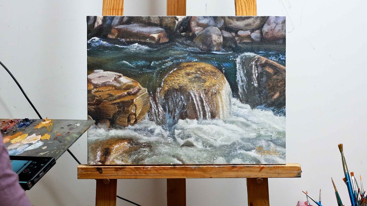 Oil Painting a Flowing River - 2 | Realistic Landscape Time-Lapse | Nature Study on Canvas