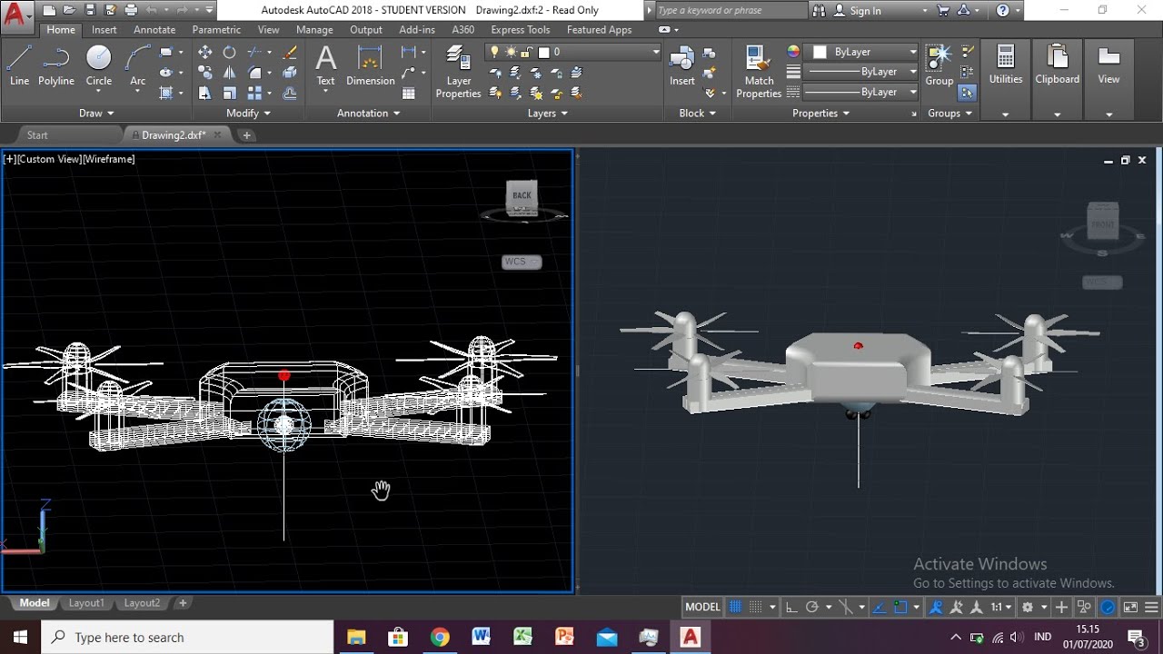 AutoCAD 3D menggambar Drone.