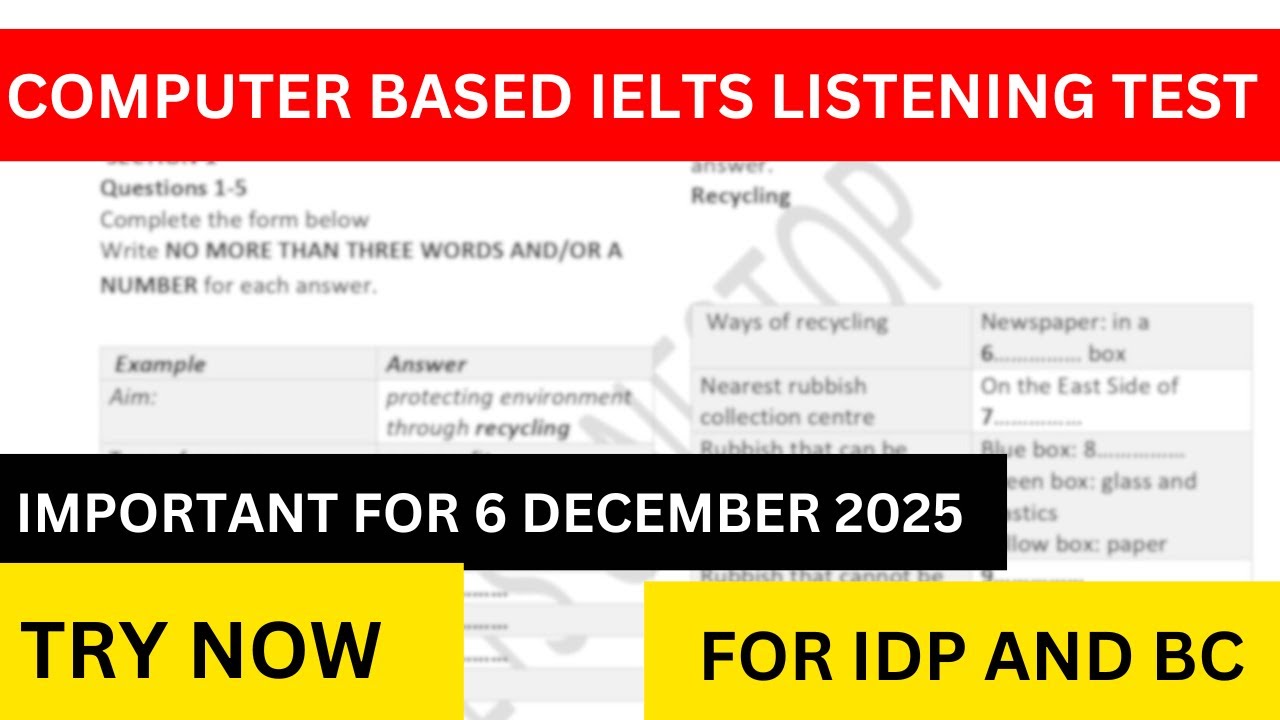 REAL IELTS LISTENING TEST FOR 6 DECEMBER 2025 WITH ANSWERS | IELTS LISTENING PRACTICE TEST