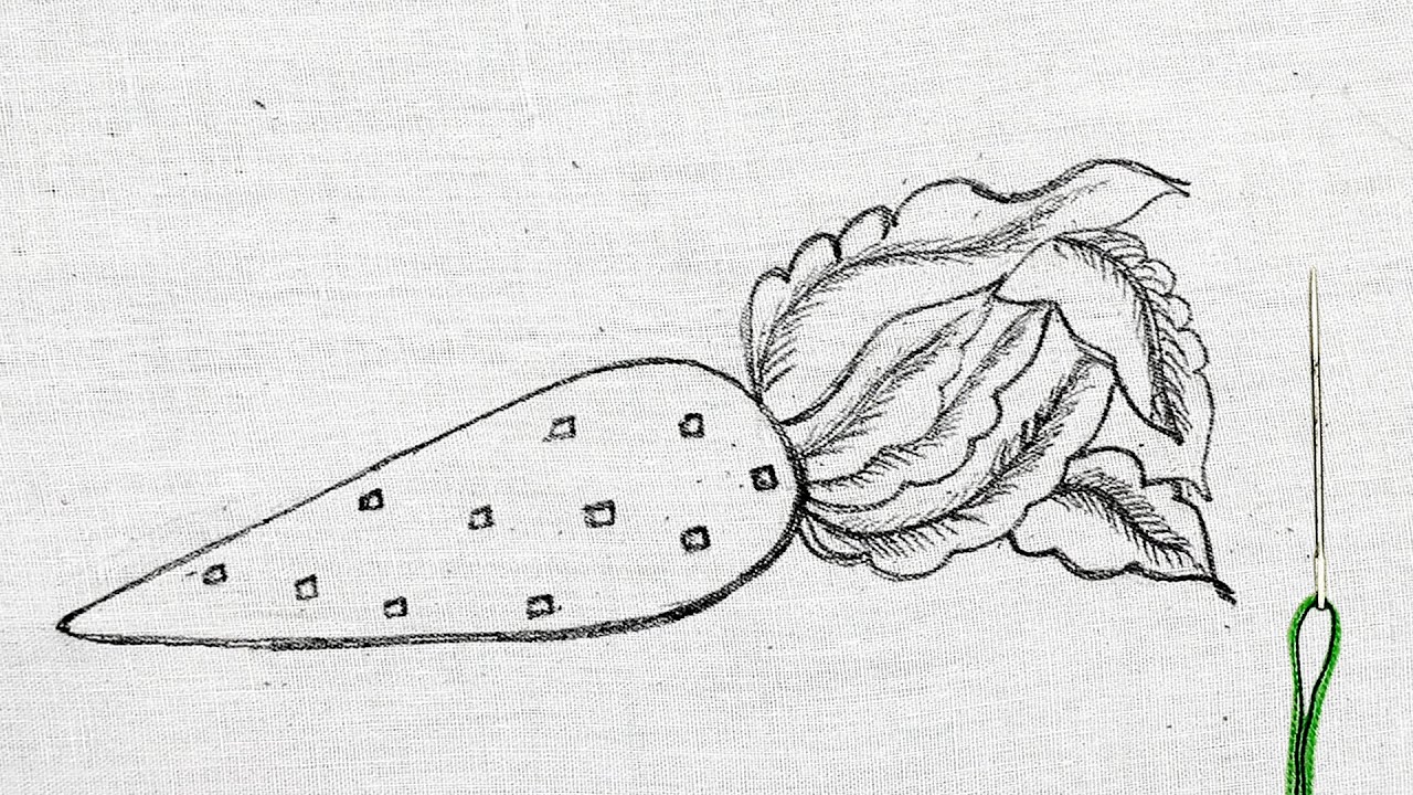 Very Creative Needlework on a Realistic Carrot Drawing Pattern - hand embroidered carrot design