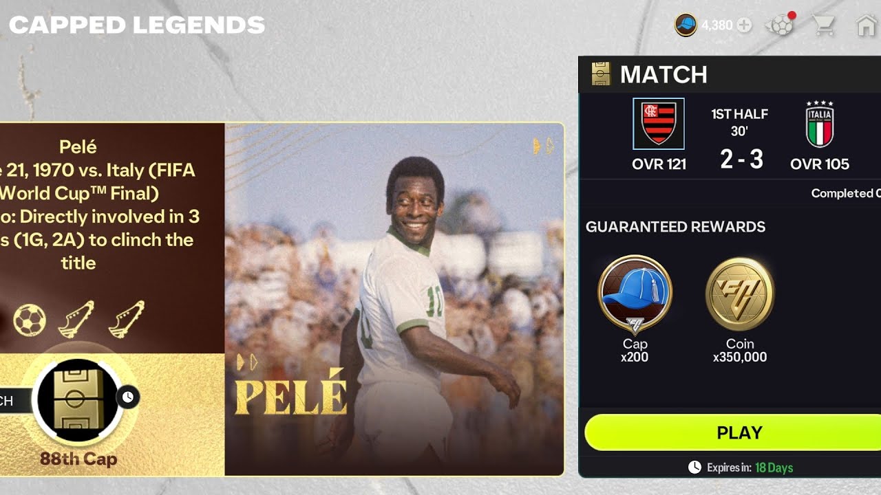 Flamengo vs. Italy. Capped Legends. Pelé. FC Mobile 