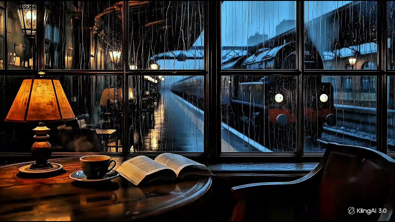 Rainy Train Station Cafe ☕️ Night Ambience for Deep Sleep, Shift Workers & Relaxation