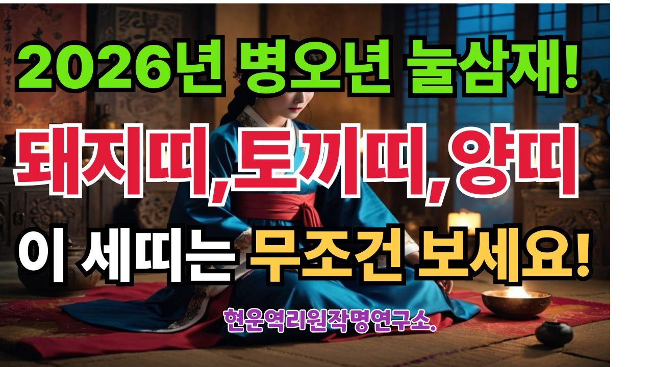 돼지띠, 토끼띠, 양띠 이영상 놓치지 마세요  2026년 눌삼재, 재물운,건강운 현명한 대처와 대박 전략