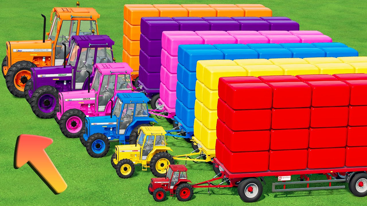 LAND OF COLORS! MINI & BIG Crazy TRACTORS AND TRANSPORT COLORED GRASS BALES! FS22