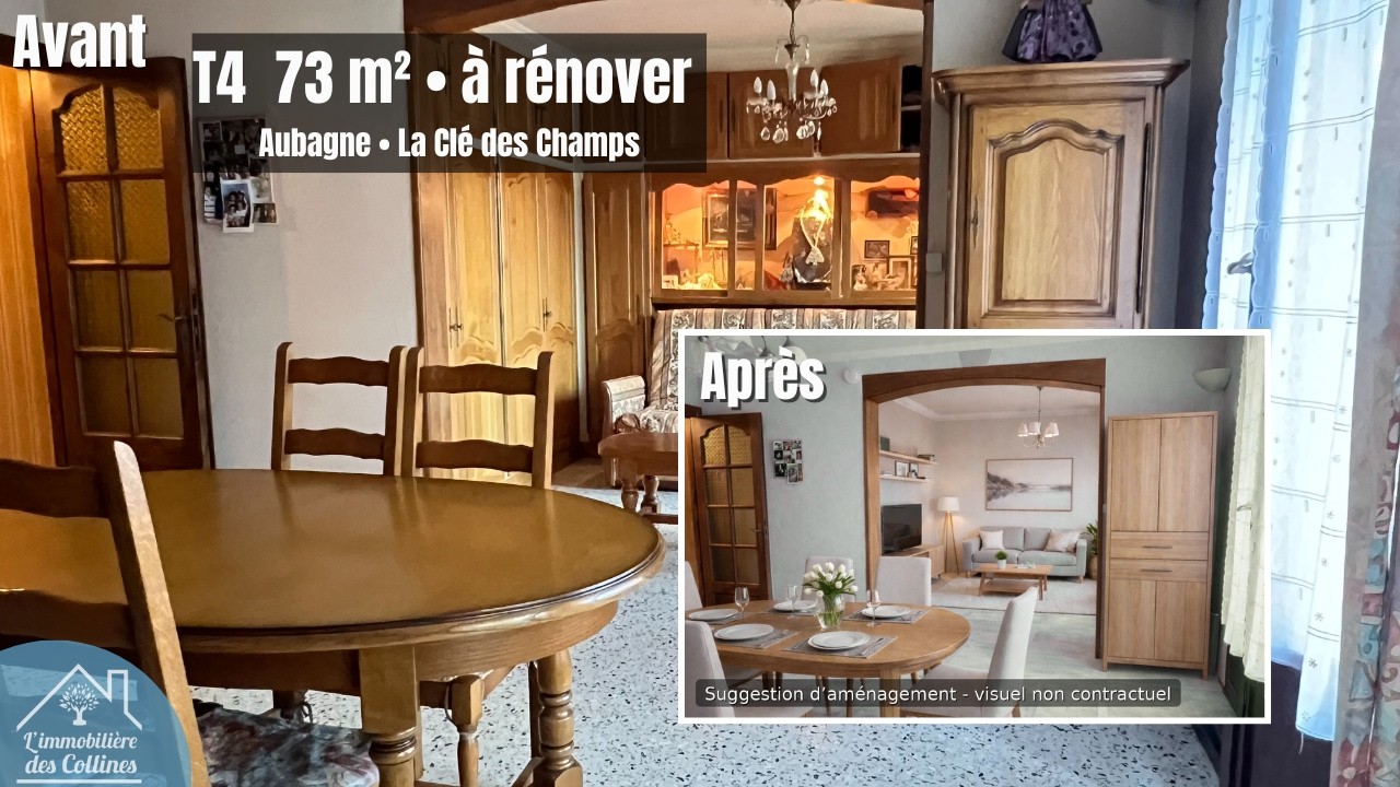 Aubagne &ndash; T4 73 m&sup2; &agrave; r&eacute;nover | R&eacute;sidence La Cl&eacute; des Champs | Balcon 10 m&sup2; + loggia | Traversant