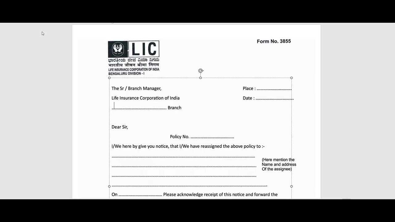 LIC Reassignment forms filling 3855 and 3857