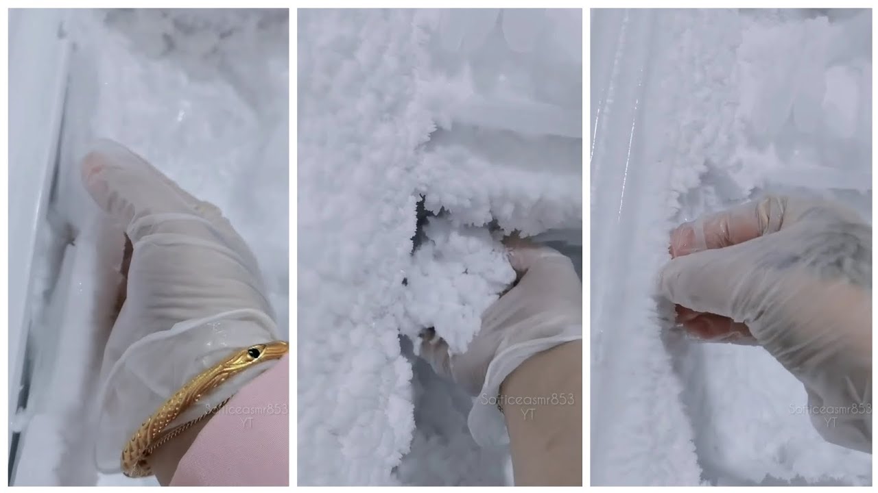 Freezer Frost Eating ❄️ Freezer Edges & Flakey Ice 🧊 #freezerfrost #ice #satisfying #youtubevideo 