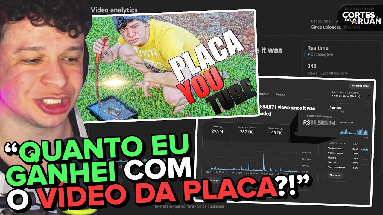 🚨💸 QUANTO O ARUAN GANHOU NO V&Iacute;DEO CORTANDO A PLACA DO YOUTUBE?! - Cortes do Aruan