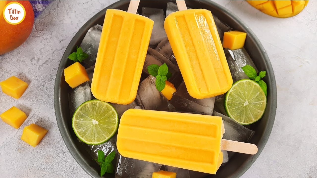 Mango Popsicle /Mango Ice cream (Eggless & without Cream) by Tiffin Box | Mango lolly ice recipe